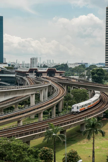 MRT train on elevated tracks in Singapore